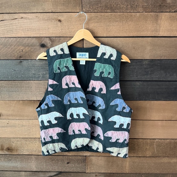 Vintage Quilted Bear Vest Soho Compagnie Medium Folk Layered Novelty Print - Picture 8 of 15